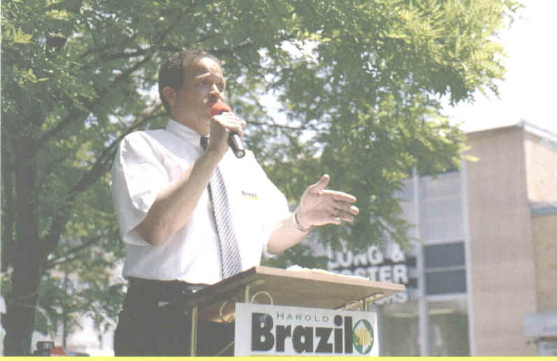 Brazil speaking at outdoors podium