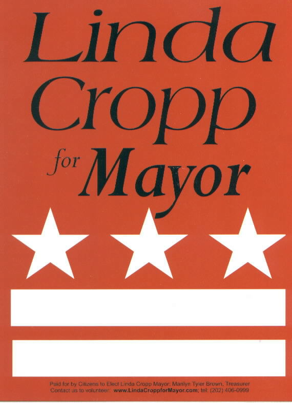 front page of play, Linda Cropp for Mayor